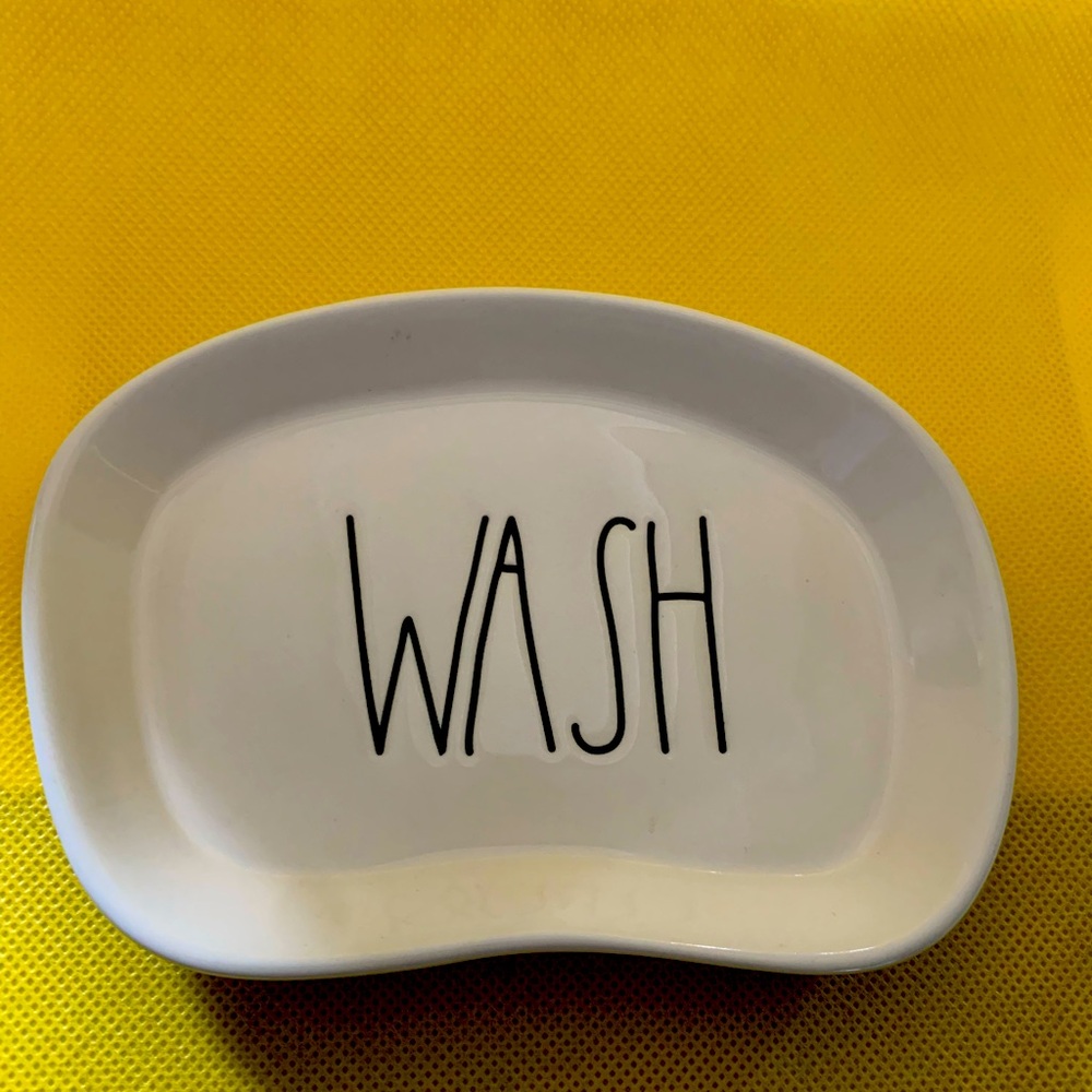 RAE DUNN “WASH” SOAP-DISH, SPONGE HOLDER. Holds jewelry, too.